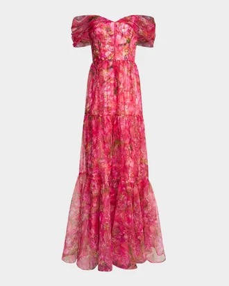 Theia Tia Tiered Off-Shoulder Organza Gown