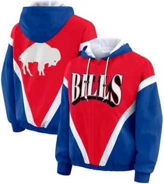 WEAR by Erin Andrews Womens WEAR by Erin Andrews Red/Royal Buffalo Bills Plus Size Retro Crinkle Full-Zip Windbreaker Jacket at Nordstrom, Size 4X
