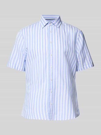 Jake*s Casual Fit Freizeithemd aus Leinen-Baumwoll-Mix in Bleu, Gr&ouml;&szlig;e L