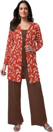 Jessica London Everyday Stretch Knit Open Front Cardigan in Burnt Red Vines at Nordstrom, Size 36