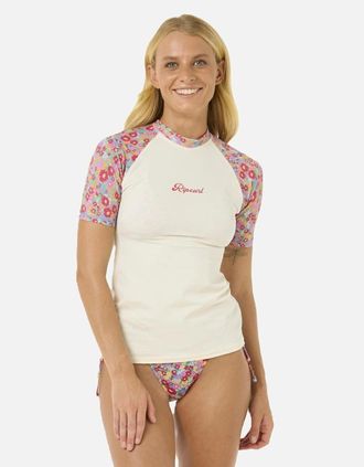 Rip Curl Womens Rip Curl Womens Las Flores UPF Short Sleeve Rash Vest - White - Size: 18/16