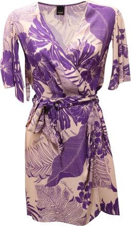 Pinko Tropical Print Wikkeljurk - Dames - Wikkelkleedje - Veelkleurig - M - Polyester - Kleedjes