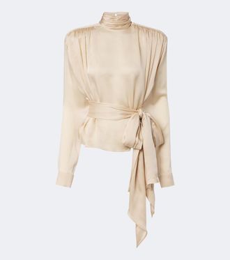Balmain Blusa in charmeuse di seta con fiocco