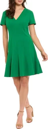 London Times Short Sleeve Fit & Flare Dress in Amazon Green at Nordstrom Rack, Size 12