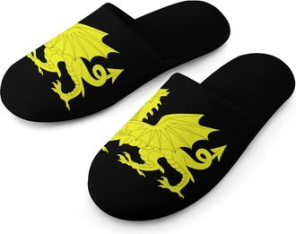 Generic Gold Welsh Dragon Flag Mens Slippers Warm Non-Slip Houes Shose Spa Slipper for Home Bedroom