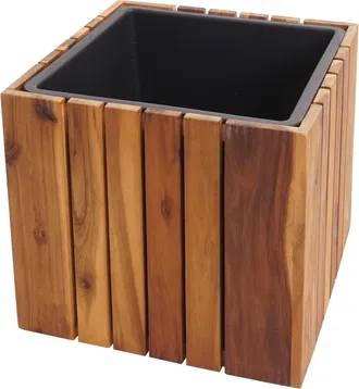 Hhg [nunca Usado] Jardinera Hhg-584, Maceta, Jardinera, Rectangular 32 X 32 X 32 Cm, Para Exterior, Madera De Acacia, Con Certificaci&oacute;n Mvg, Marr&oacute;n