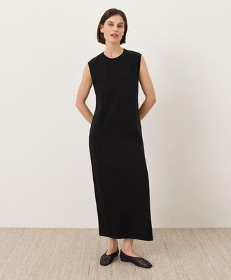 Pact Organic Cotton Soft-Slub Essential Easy Muscle Tee Maxi Dress in Black at Nordstrom, Size Xx-Large
