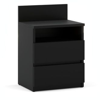OEM Mesita De Noche Mesita De Noche Negra 40cm 2 Cajones Estante Muebles De Dormitorio