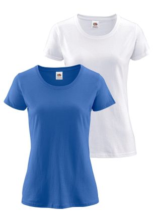 Fruit Of The Loom Rundhalsshirt FRUIT OF THE LOOM Lady Fit Premium, Damen, Gr. XXL (44), blau (wei&szlig;, royalblau), Single Jersey, Obermaterial: 100% Baumwolle, unifarben,