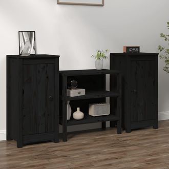 vidaXL Vidaxl - Aparadores 2 Uds Madera Maciza De Pino Negro 39x35x80 Cm