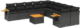 vidaXL Set De Sof&aacute;s De Jard&iacute;n 11 Pzas Y Cojines Rat&aacute;n Sint&eacute;tico Negro Vidaxl