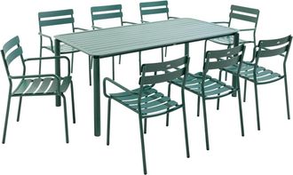 Oviala Mesa de jard&iacute;n cuadrada (185 x 92 cm) y 8 sillones verde oscuro