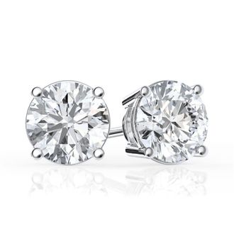 Grown Brilliance 3 Carat Round Lab Grown Diamond Stud Earrings in 14K White Gold, Push Back, F Color, VS Clarity, 4 Prong Setting