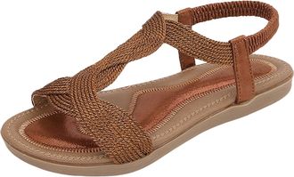 Generic Womens Summer Fashion Sandals with Rhinestone Comfortable Soft Sole Casual Beach Footwear for Daily Wear (Bronze, 4.5)