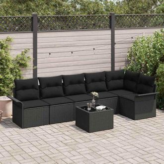 vidaXL Vidaxl - Conjunto De Sof&aacute; De Jard&iacute;n Con Coj&iacute;n 7 Pcs Negro Polirat&aacute;n
