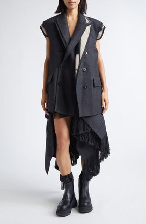 sacai Double Face Plaid Melton Vest in Gray at Nordstrom, Size 2