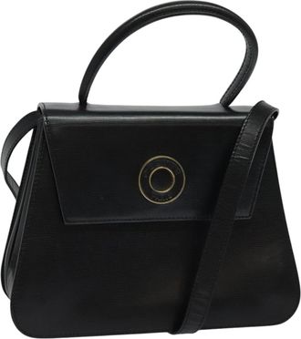 Celine Circle Logo Handbag Leather Black Leather Bag (Pre-Owned)