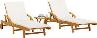 vidaXL Vidaxl - Tumbonas Con Mesa 2 Unidades Madera Maciza De Acacia