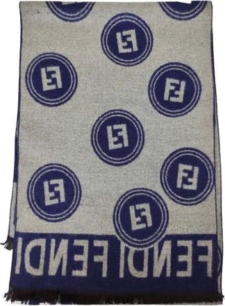 Fendi Navy and Grey Merino Wool Scarf Size L