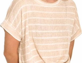 Sadie & Sage Stripe Knit Oversized Top In Beige