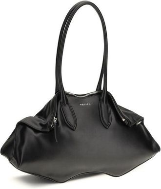 Alexander McQueen Womens Black Calf Leather Bos Taurus Shoulder Bag