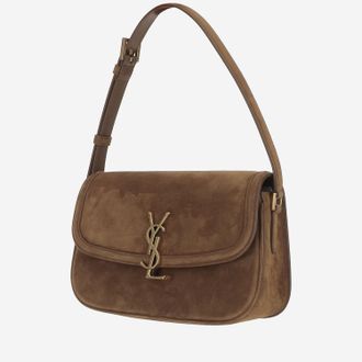 Saint Laurent Womens Suede Satchel Bag Brown Lambskin Shoulder