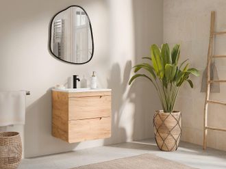 Vente-Unique Mobile per bagno sospeso con lavabo da incasso 60 cm Naturale - ARUBA