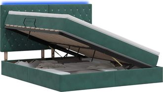 vidaXL Cama De Almacenamiento Led Con Colch&oacute;n Verde Oscuro Vidaxl