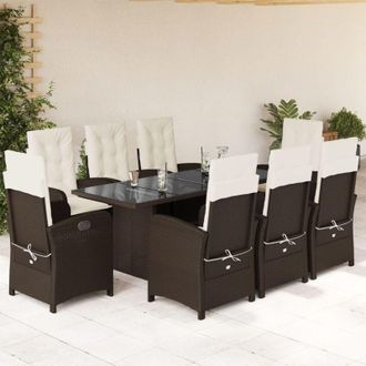 vidaXL Set Comedor Para Jard&iacute;n 9 Pzas Y Cojines Rat&aacute;n Sint&eacute;tico Marr&oacute;n Vidaxl