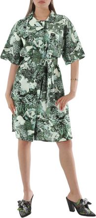Kenzo Ladies Dark Khaki Dreamers Printed Shirt Dress, Brand Size 36 (US Size 2)