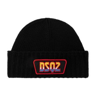 Dsquared2 Knit Beanie - Dames - Hoeden - Zwart - ONE Size - Wol - Accessoires