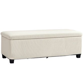 HOMCOM Storage Ottoman with Lid - 112cm Bench Chest Box - Beige | TJ Hughes