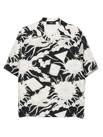 Amiri floral-print short-sleeved shirt - men - Silk - XXXL - Black