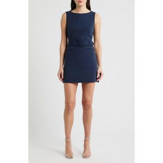 French Connection Azra Belted Sleeveless Twill Minidress in Marine at Nordstrom, Size 10
