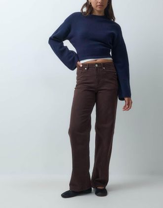 Vero Moda Tessa jeans a vita alta a gamba larga marrone cioccolato