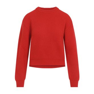Jil Sander Round-neck Knitwear, female, Red, Size: XS Ribbed Knit Sweater