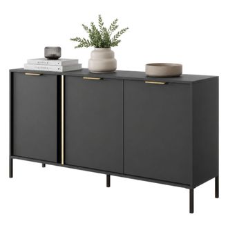 Dmora Aparador Hamagami, Mueble 3 Estantes, Puertas Abatibles, 3 Puertas, 153x40x81h Cm Negro