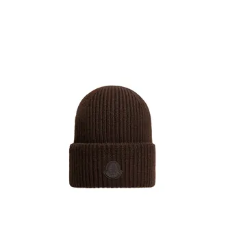 Moncler Moncler Leather Logo Cashmere Beanie, Men, Brown, Size: One Size