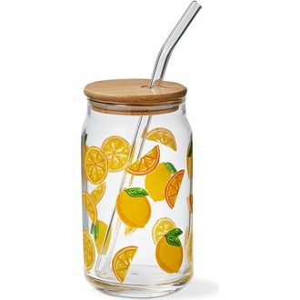 Tag Lemon Lidded Glass Tumbler with Straw Dishwasher Safe in Yellow at Nordstrom
