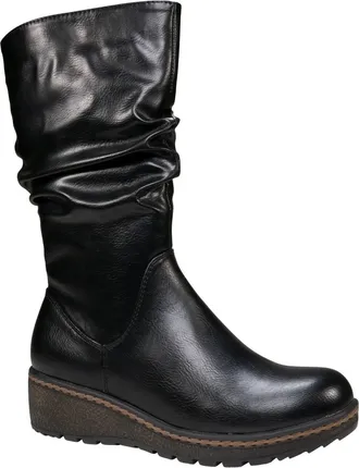GC SHOES Womens GC Shoes Dange Black Faux Leather Lug Sole Riding Boots HAWK2235