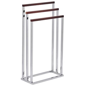 Beliani Toallero De Metal Plateado Madera Oscura 3 Rieles Accesorio De Pie Moderno Ba&ntilde;o Charras