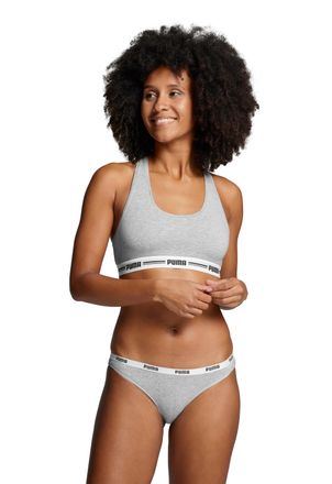 Puma Sport-Bustier PUMA PUMA WOMEN RACER BACK TOP 1P HANG, Damen, Gr. M, N-Gr, grau (grau melange), Single Jersey, Obermaterial: 57% Baumwolle, 38% Modal, 