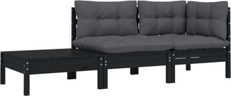 vidaXL Juego Muebles Jard&iacute;n 3 Pzas Y Cojines Negro Madera Pino Maciza Vidaxl