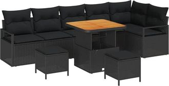 vidaXL Garden Sofa Set with Cushion 9 pcs Black 80 x 80 x 71 cm vidaXL