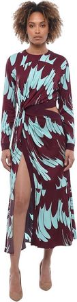 Stella McCartney Maroon Abstract Crew Neck Midi Dress