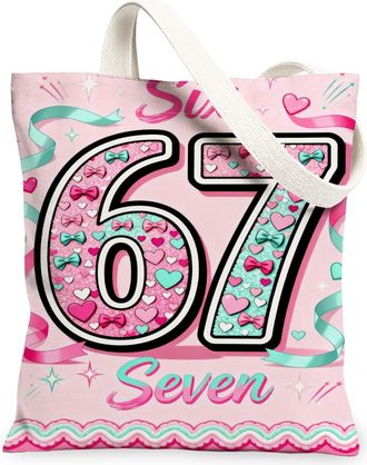 Generic Fun Hearts Canvas Tote Bags, Colorful Bow Pattern Reusable Grocery Bags, Summer Playful Lightweight Washable Shoulder Strap, Peach, 13x15 Inch