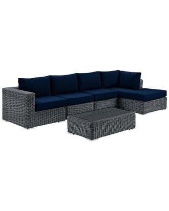 ModWay Summon 5Pc Outdoor Patio Wicker Rattan Sunbrella Sectional Set