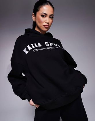 KAIIA sport embroidered logo oversized hoodie in black and white