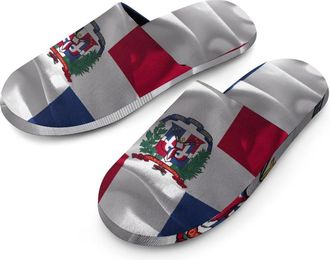 Generic Dominican Republic Flag Warm Mens Slippers Slip On Soft Fleece House Shoes Winter Indoor Outdoor