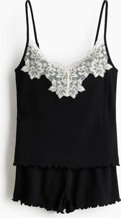 H&M Gerippter Jerseypyjama - Schwarz